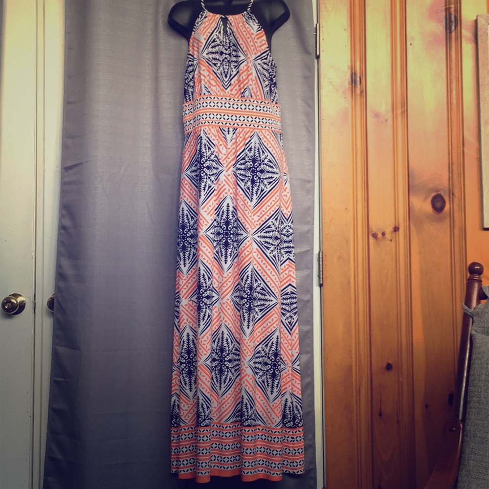 Blue and orange maxi dress